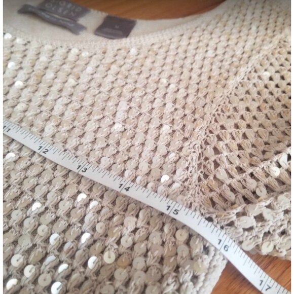 Sigrid Olsen Blouse Cream Beige Party Women's Sequins Hand Knitted Top M - Picture 7 of 12